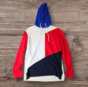 Tommy Hilfiger Rugby Polo Long Sleeve Hood Sweater Men Large Pullover Colorblock